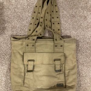Hurley tote shoulder bag army green cotton canvas purse